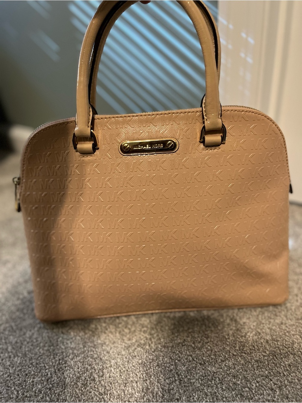 Michael Kors Nude Beige Embossed Dome Satchel